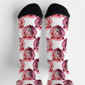 Chaussette Pink Lion Head Animal Pattern Design White  (Haut)