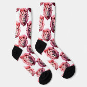 Chaussette Pink Lion Head Animal Pattern Design White  (Droite)