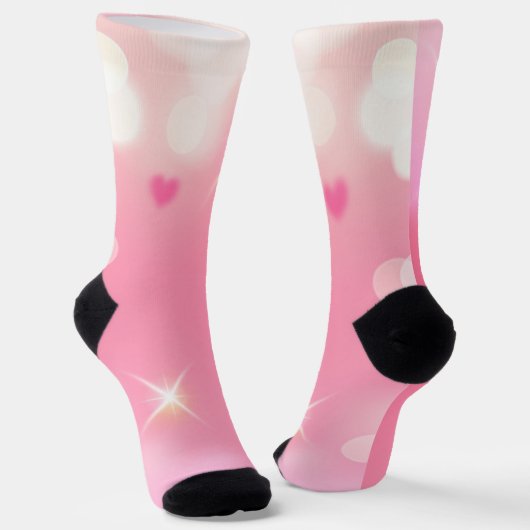 Chaussette Pink Sparkly Hearts White Text (Angulaire)