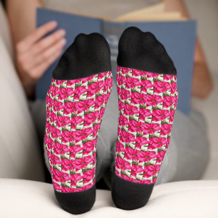 Chaussette Pink Variegated Poinsettias Pattern