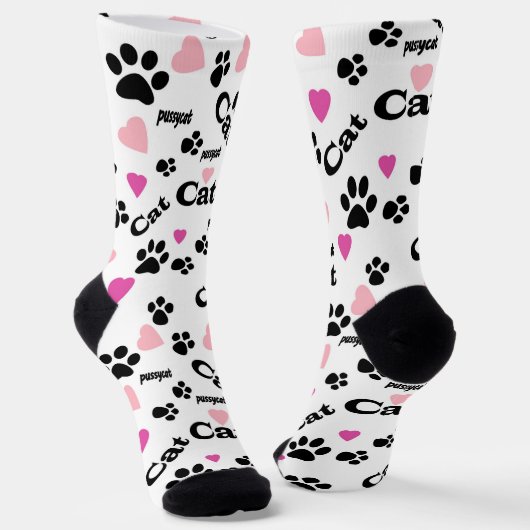 Chaussette Pistes de chat, sentier, chat, animaux (Angulaire)