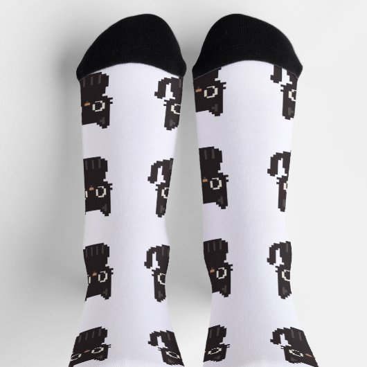 Chaussette Pixel à points faux noir Chat noir (Haut)