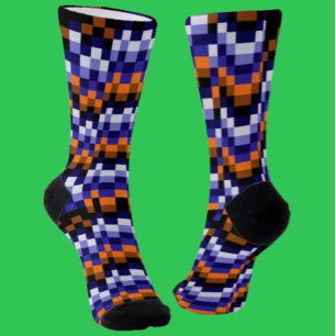 Chaussette Pixel Motif Crew Chaussettes - Blues, Orange & Ear