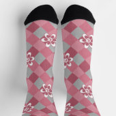 Chaussette Plaid gris et rose avec fleurs camomilaires (Haut)