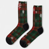 Chaussette Plaid Snowflakes Rustic Winter Christmas Tartan (Gauche)