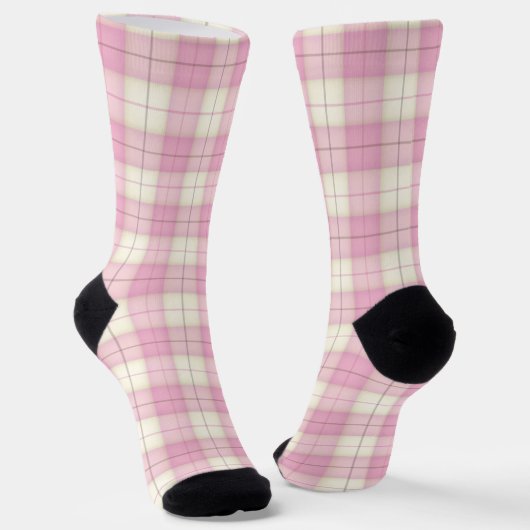 Chaussette Plaid Tartan rose et blanc (Angulaire)