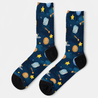 Chaussette Planètes de l'espace extra-atmosphérique bleu moti