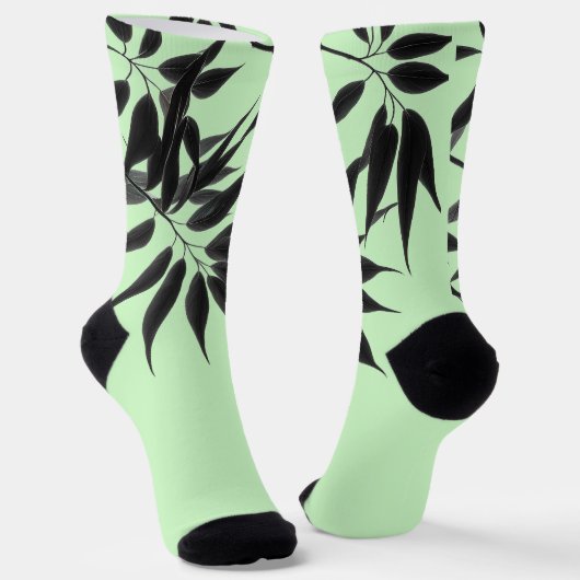 Chaussette Plante en bambou noir et vert menthe (Angulaire)