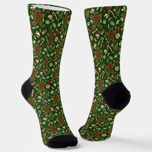 Chaussette Playful Green Festive Gingerbread Candy Pattern (Angulaire)