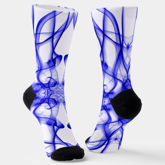 Chaussette Plumes de fumée bleue sur blanc (Angulaire)