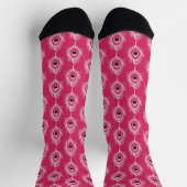 Chaussette Plumes de paon, rose pastel sur rose Fuchsia (Haut)