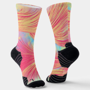 Chaussette Plumes rose et jaune