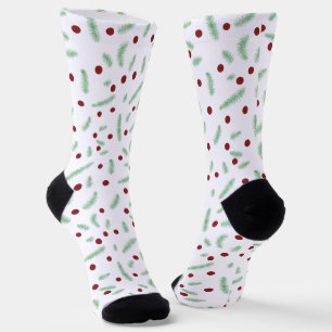 Chaussette Pneuka mignonne point sapin de Noël Rouge Vert mot