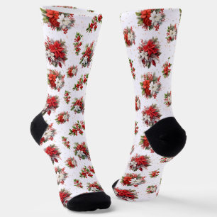 Chaussette Poinsettias vintages Et Blanc Vraiment Noël