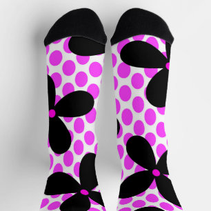 Chaussette Pointe rose Noir Fleur Retro Chaussettes folles