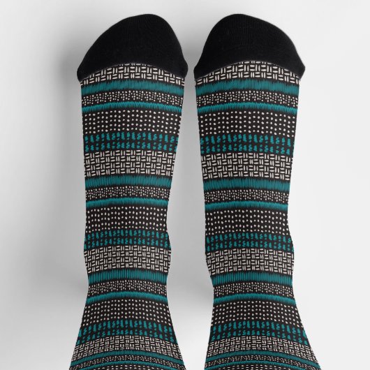 Chaussette Points Turquoises noirs Zigzags Motif (Haut)