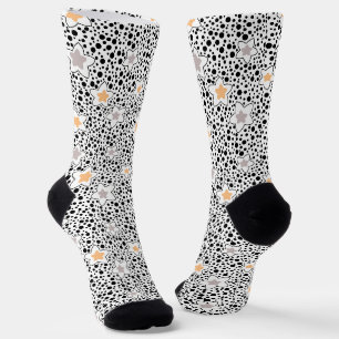 Chaussette Pois noir et blanc rétro avec étoiles