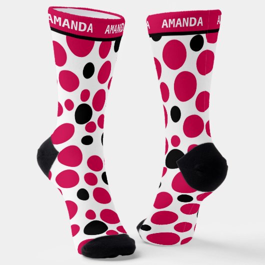 Chaussette pois noir rouge rétro sur arrière - plan blanc (Angulaire)