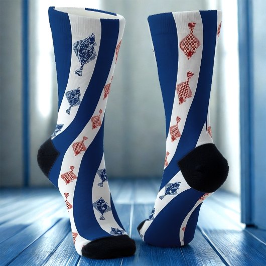 Chaussette Poisson et rayures bleues