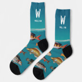 Chaussette Poisson Monogrammé Sous Océan Bleu (Gauche)
