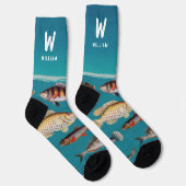 Chaussette Poisson Monogrammé Sous Océan Bleu (Droite)