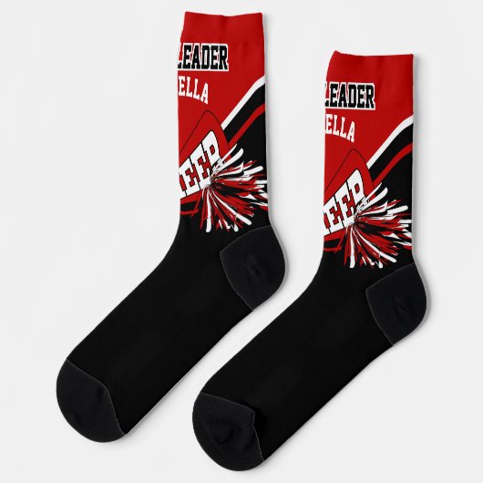 Chaussette Pom-pom girl rouge foncé, blanc et noir (Gauche)