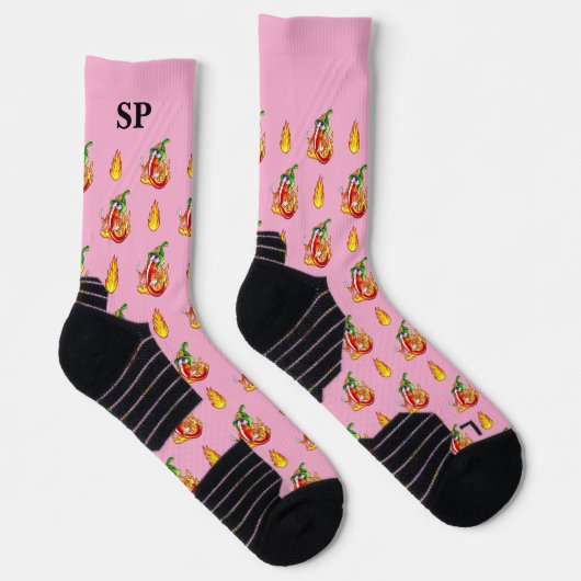 Chaussette Pompier Cute Chili Motif Avec Nom Initiales (Droite)