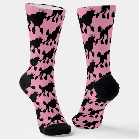Chaussette Poodles noirs Vintages rocheux sur rose (Angulaire)