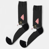 Chaussette Portrait de chat noir mignon du milieu du siècle (Gauche)