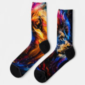 Chaussette Portrait de lion abstrait de faune cosmique (Gauche)
