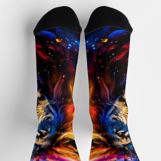 Chaussette Portrait de lion abstrait de faune cosmique (Haut)