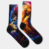 Chaussette Portrait de lion abstrait de faune cosmique (Droite)