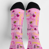 Chaussette Pouilles roses abeilles et coeurs filles nom perso (Haut)