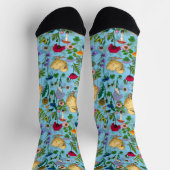 Chaussette Poulets et fleurs sauvages sur le bleu bébé (Haut)