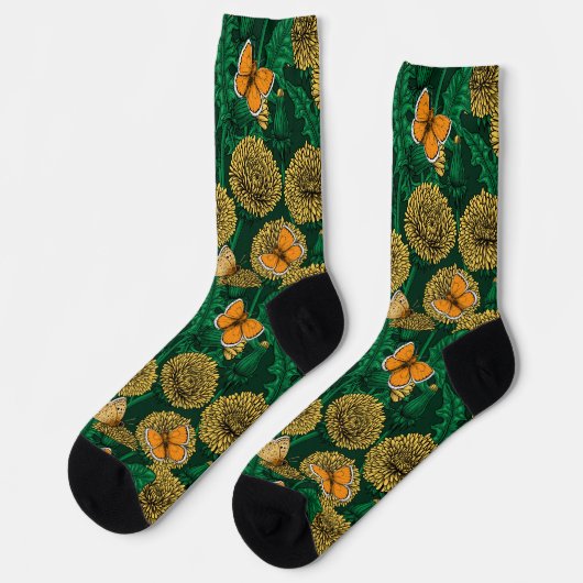 Chaussette Pré de Dandelion sur vert foncé (Gauche)
