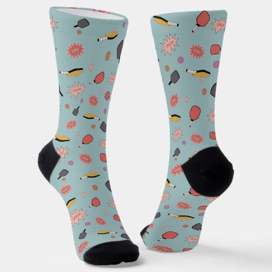 Chaussette Preppy Bold Pickleball ! Motif coloré en bleu (Angulaire)