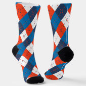 Chaussette Preppy Sky Blue Navy Jacquard bleu orange blanc (Angulaire)