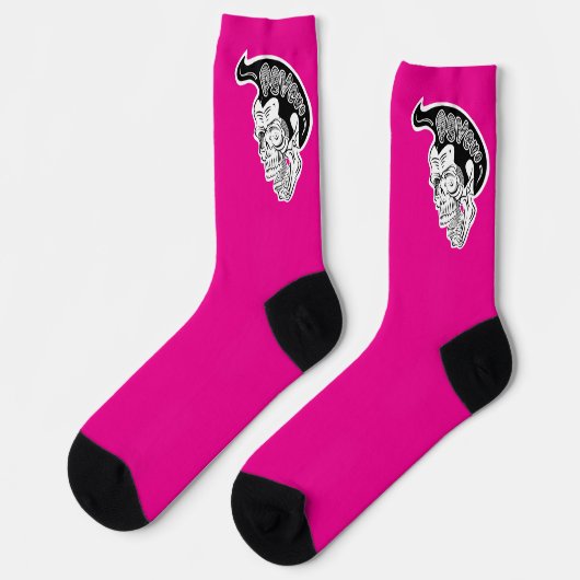 Chaussette Psycho crâne rose chaud (Gauche)