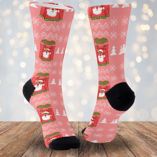 Chaussette Pull moche drôle de renne motif de Noël