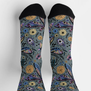 Chaussette Punaises gribouillées sur gris ardoise