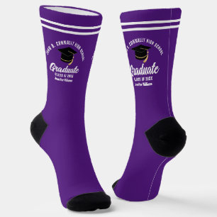 Chaussette Purple Blanc Diplômé Personnalisé Graduation