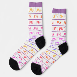 CHAUSSETTE PURPLE & BLANC STRIPE VALENTINE'S DAY LOVE