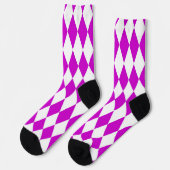 Chaussette Purple White Harlequin Diamonds Checkers Design  (Gauche)
