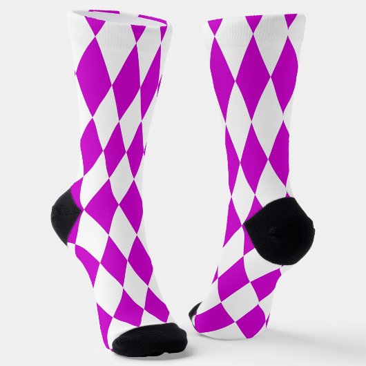 Chaussette Purple White Harlequin Diamonds Checkers Design 