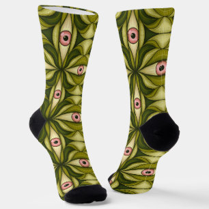 Chaussette Quirky Rose Eyes Et Vert Botanical Motif