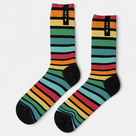 Chaussette Rayure Rétro Initiale Personnalisée (Gauche)
