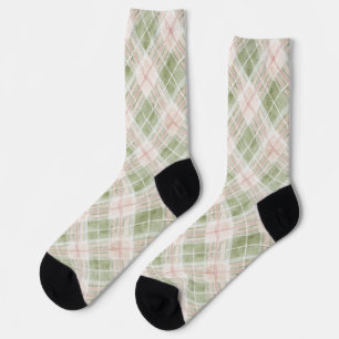Chaussette Rayures à carreaux rose blush vert