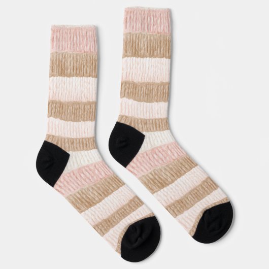 Chaussette Rayures Crème Beige Rose (Droite)