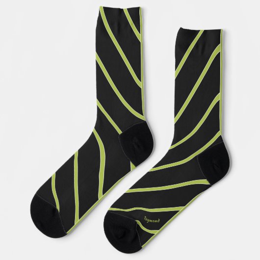 Chaussette Rayures diagonales vert acide sur noir moderne (Gauche)