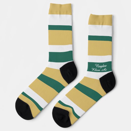 Chaussette Rayures harmonieuses Lignes Vert Or Blanc (Gauche)